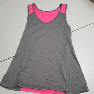 Rese Womens Tunic Tank Top Gray‎ Pink Color Block V Neck Stretch M